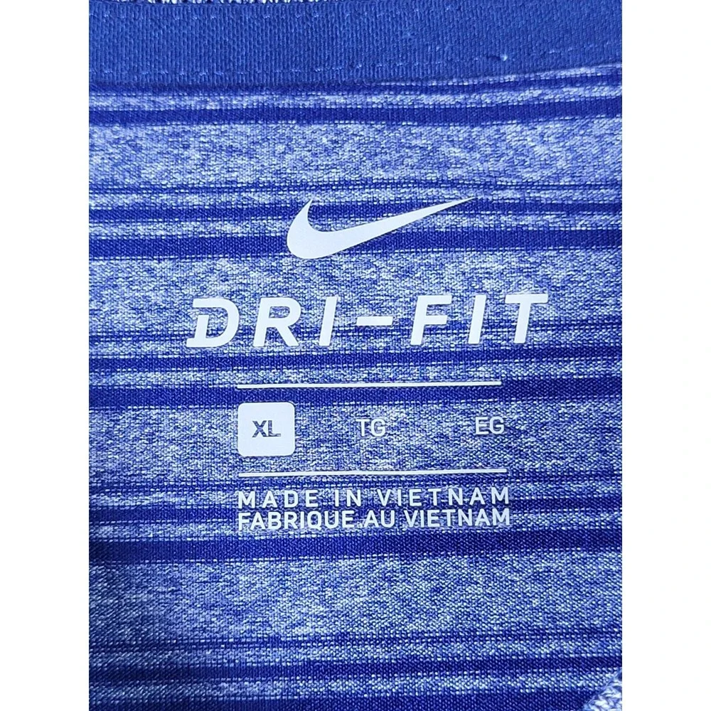 Nike Shirt Mens XL Polo Blue Striped‎ Dri-Fit Stretch Golf Short Sleeve Swoosh